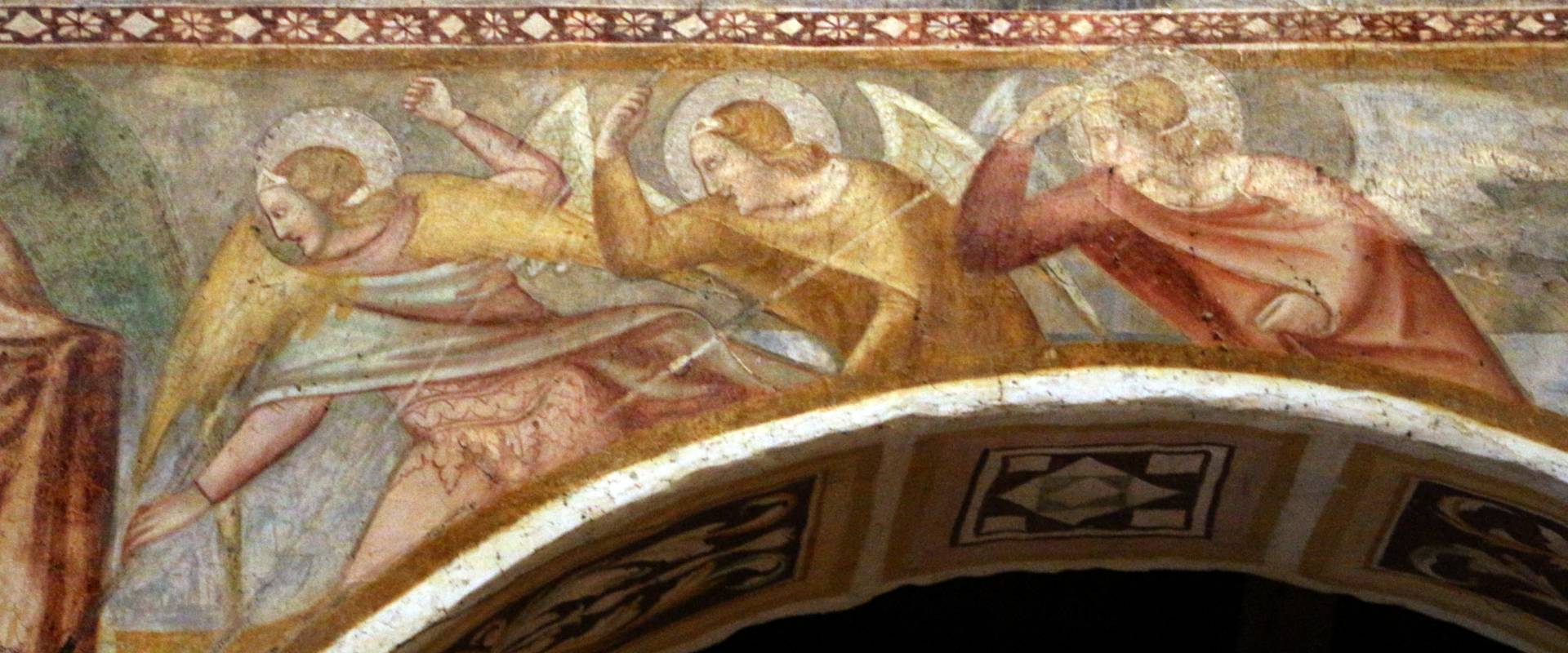 Scuola bolognese, ciclo dell'abbazia di pomposa, 1350 ca., apocalisse, 11 michele e gli angeli sconfiggono satana 6 photo by Sailko